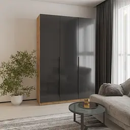 Шафа 3-дверна MebelStar Оскар Gloss BL-B, додаткова штанга 150x52x220 см Дуб тахо/Чорний (MBS-5234)
