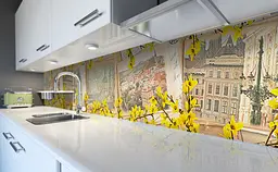 Кухонний фартух Сонячний Місто вінілова наклейка для кухні ПВХ Квіти Архітектура Жовтий Happy Pocket Z181369