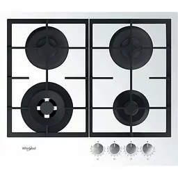Whirlpool Варильна поверхня газова на склі, 60см, чугун, конфорка з підвійним рядом полум'я, білий