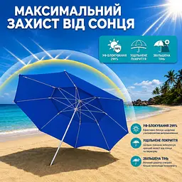 Синя Садова парасолька з подвійним куполом 220см / Пляжна двоярусна парасолька з регульованою висотою - мініатюра 8