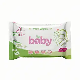 Вологі серветки для дітей Biolly Baby 15 шт. Серветки що не викликають подразнень