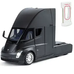 Колекційна металева модель вантажівки Автопром Tesla Semi Truck із зарядною станцією, інерцією, світлом та звуком 1:24 - мініатюра 9