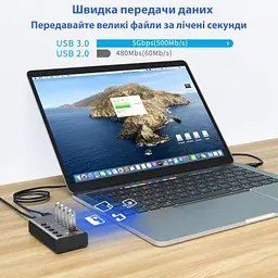 Концентратор Dynamode 5 ports USB3.0 to 4*USB3.0+2.4А Power Adapter 2.5A/12V (DM-UH-P405-G) - мініатюра 6