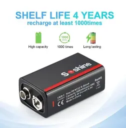 Акумулятор крона Soshine 6F22 9V 500 mAh Type-C (18885-hbr) - мініатюра 3