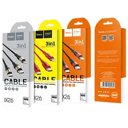 Дата кабель Hoco X26 Xpress 3in1 Lightning -MicroUSB-Type-C (1m) Чорний / Червоний - мініатюра 4