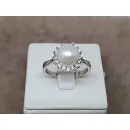 Срібне кільце TOP Silver з перлами і фіанітами. 9510165Б 19 - мініатюра 4