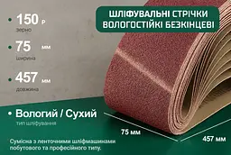 Стрічка шліфувальна нескінченна Alloid Building Tools зерно 150 75х457 мм 10 шт. (SB-457150) - мініатюра 5