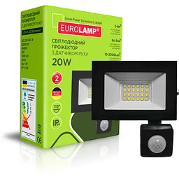 Прожектор Eurolamp LED з датчиком руху чорний (LED-FL-20/65(sensor)) - мініатюра 2