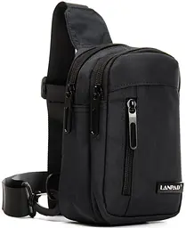 Сумка через плече Lanpad 13х18х8 см нейлонова з переставним ременем Чорний - мініатюра 3