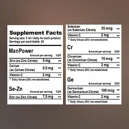 Тестостерон бустер Nano Pure Labs Bioavailable mineral complex MANPOWER PLUS TESTOSTERONE BOOSTER 4 x 100 мл - мініатюра 7