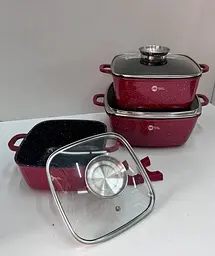 Набір квадратних каструль Higher Kitchen із гранітним покриттям 8 предметів червоний, чорний HK-302 - мініатюра 4