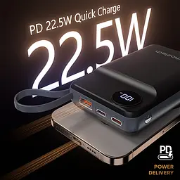 Повербанк 20000mAh Choetech B696 Black QC3.0 PD3.0 бездротова зарядка смартфонів та Apple Watch (43-00132) - мініатюра 4