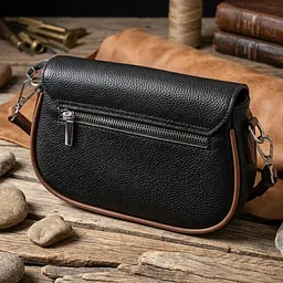 Шкіряна напівкругла сумка з цікавим магнітом-заскочкою для жінок Vintage 22441 чорна - мініатюра 3