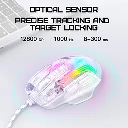 Комп'ютерна мишка Onikuma ігрова дротова для ПК C93 RGB підсвітка 12800 DPI для ноутбука прозорий корпус - мініатюра 6