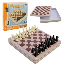 Магнітний шаховий набір у металевому кейсі з принтом під дерево (F48)