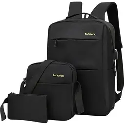 Універсальний набір рюкзак + сумка + гаманець Back-pack 3 в 1 Чорний