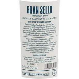 Вино Gran Sello Tempranillo Syrah червоне сухе 2020 0.75 л - мініатюра 2