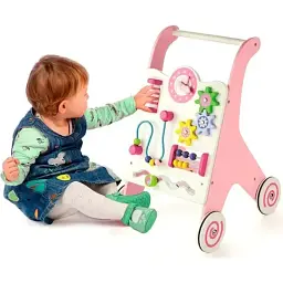 Ходунки-каталка Viga Toys з бізібордом рожеві (50178) - мініатюра 5