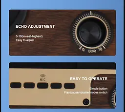 Портативная колонка ретро для караоке Kisonli G102 Bluetooth 1800mAh 16Вт, 2 микрофона, Brown - мініатюра 6