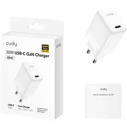 Зарядний пристрій 1xUSB 30W, (GaN, 1хUSB-C, QC+PD 3.0, вилка ЄС, для iPhone 12) , Cudy - мініатюра 2