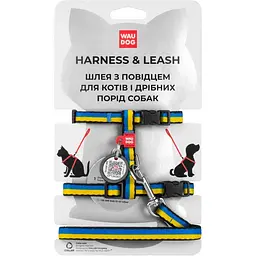 Шлея з повідцем для котів Waudog Nylon Colors of freedom з QR паспортом XS 25-40х20-30х1/122 см різнокольоровий (5510-4020)