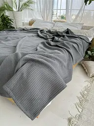 Покривало Zeintex Косичка бавовняне темно-сіре 230х260 см