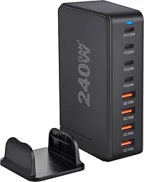Мережева зарядна станція ILEPO 240W на 4 USB+4 Type-C мультизарядний пристрій потужний блок живлення Black (19338)