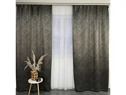 Жакардові штори "геометрія" блідо-синього кольору 2шт. 150х270 з білим шифоновим тюлем 400х270, на т ALBO pbe0052586 - мініатюра 2