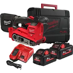 Акумуляторна безщіткова стрічкова шліфувальна машина MILWAUKEE, M18 FBTS75-552X (зарядний пристрій, 2×5,5 А·год, HD-кейс)