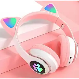 Бездротові навушники RIAS VZV-23M котячі вушка Bluetooth з RGB підсвічуванням White-Pink (3_01403) - мініатюра 2