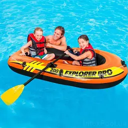 Двомісний надувний човен Intex Explorer Pro 200 196×102×33 см, човен для риболовлі та відпочинку з веслами і насосом - мініатюра 2