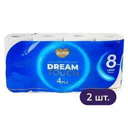 Набір туалетного паперу Ruta Dream touch 16 рулонів (2 уп. x  8 рулонів) білий