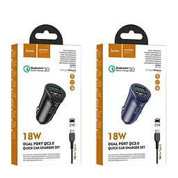 Автомобільний зарядний пристрій Hoco Z39 2 USB QC3.0 Black + USB Cable Type-C - мініатюра 4