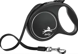 Рулетка-повідець для собак 15кг Flexi Black Design S (сріблястий) стрічка -5 м