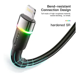 Дата кабель USB 2.0 AM to Lightning 2.0m 2.4A LED black Essager (EXCL-XCDA01) - мініатюра 9