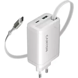 Зарядний пристрій Canyon 1xUSB-C PD65W + 1xUSB QC3.0 + cable USB-C to USB-C white (CNS-CURC65ACW)