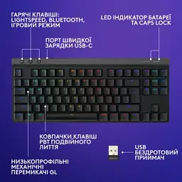 Клавіатура Logitech G515 TKL Lightspeed GL Tactile RGB Wireless/Bluetooth/USB UA Black (920-014075) - мініатюра 7