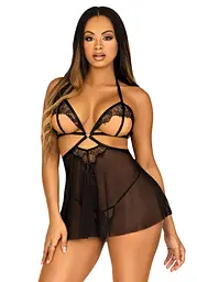 Пеньюар Leg Avenue Lace and mesh babydoll & panty Black M - мініатюра 7