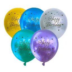 Кулька повітряна латексна з принтом 30 см (25) металік Happy Birthday, IDEA7-PB-52