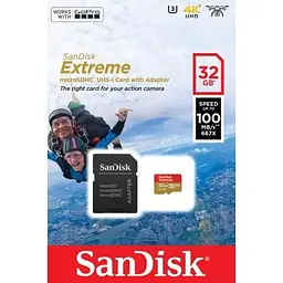 Карта пам'яті SanDisk 32GB microSD class 10 V30 A1 UHS-I U3 Extreme Action (SDSQXAF-032G-GN6AA) - мініатюра 3