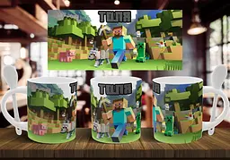 Чашка "Minecraft" з вашим ім'ям 330 мл Біла з ложкою
