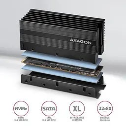 Радіатор з пасивним охолодженням для накопичувачів AXAGON CLR-M2XL heatsink for M.2 SSD - мініатюра 3