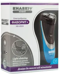 Електробритва Новий Харків НХ-8504 Фаворит+ Blue, 3W, роторна, сухе гоління, 3 головки для гоління, подвійні леза, плаваюча конструкція ножів, повторение контуров лица, живлення мережа/акумулятор, індикатор роботи/включення, тример для скронь - мініатюра 2
