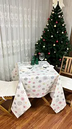 Водовідштовхувальна Скатертина новорічна з принтом Завірюха-2 170х120 см (+ 4 серветки 30х40) Бежевий - мініатюра 9