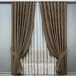 Комплект штор с тюлем VR-Textil Жаккард Мрамор, коричневый с белым, 2 шторы 100×270 см + тюль 300×270 см, арт. 71-119/1