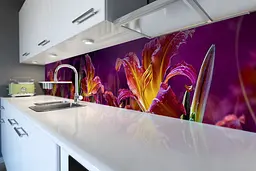 Кухонний фартух Казкові Лілії для кухні ПВХ наклейка Квіти Фіолетовий 60х250 см Happy Pocket Z180470