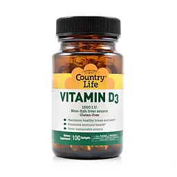 Вітамін D3 рослинного походження Country Life Vitamin D3 1000 IU, 100 капсул для підтримка кісток та імунітету