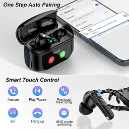 Бездротові навушники, навушники Bluetooth 5.4 Багатофункціональні навушники із сенсорним екраном із 5 режимами еквалайзера, 48H In - мініатюра 3