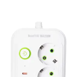 Мережевий фільтр-подовжувач Yiwu HP-5-21 LUXE F016U Yiwu на 3 розетки 6 USB 4,75 метри білий   - мініатюра 4