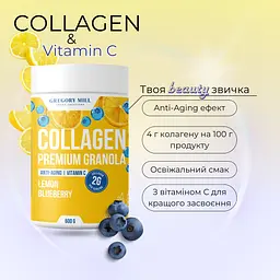 Колагенова гранола Лимон Чорниця Lemon Blueberry Collagen Premium Granola Gregory Mill 600 г - мініатюра 4